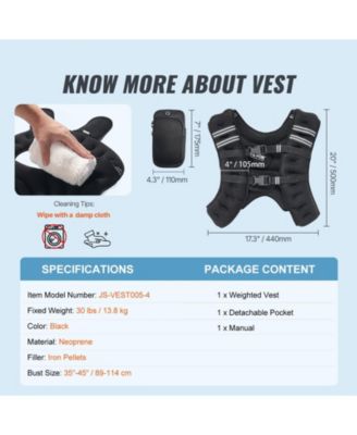 Weighted Vest, 30lb Adjustable Training Vest with Reflective Stripe