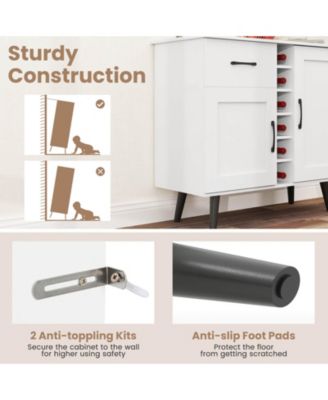 2-Door Wine Bar Cabinet Kitchen Sideboard Buffet with Drawer & Adjustable Shelves
