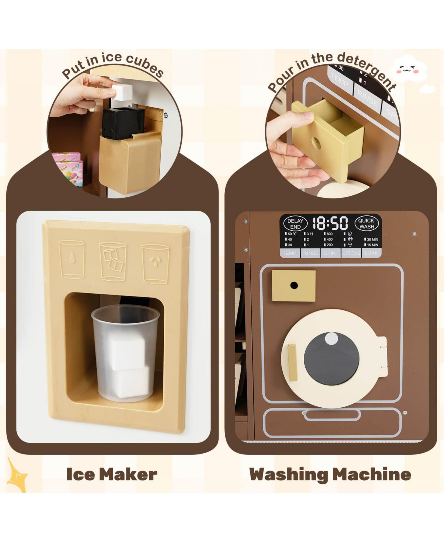 Детские игрушки Costway Corner Play Kitchen with Lights & Sounds 22-Piece Set, Ages 3+, цвет: Коричневый — фото 6