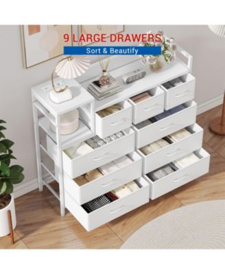 9-Drawer Modern Dresser with Charging Station, Heavy-Duty Storage Chest, Power Cord, Bedroom, Living Room, Entryway