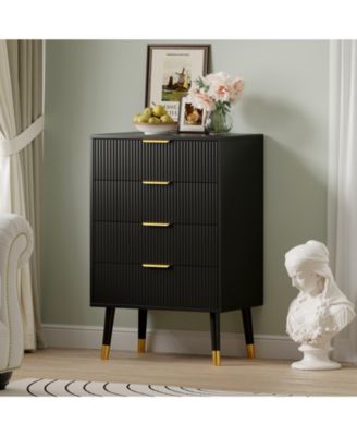 4-Drawer Black Wood Dresser, Storage Chest Cabinet Organizer for Bedroom, Living Room, Hallway