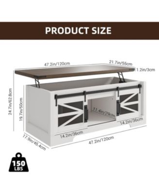 Lift-Top Coffee Table, 47.2" Rustic Wood, Multifunctional Convertible Center Table with Ample Storage, Living Room