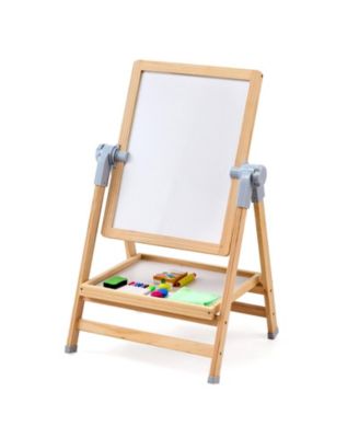 Kids Art Easel, 2-in-1 Wooden Double-Sided Easel with Whiteboard, Chalkboard and Painting Accessories