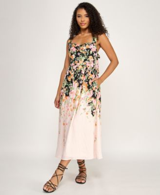 Juniors' Floral Sweetheart Neck Midi Dress