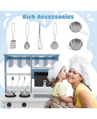 2-In-1 Wooden Mud Kitchen with Canopy Removable Sink Water Box Faucet Sound Effect