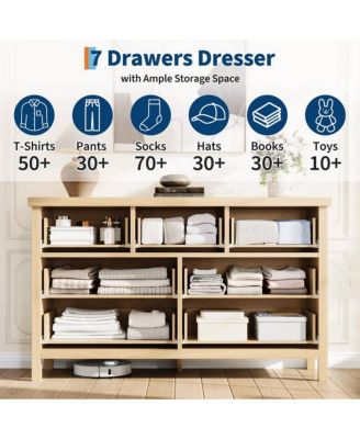 7-Drawer Modern Fluted Dresser Bedroom Chest, Fluted Drawers with Metal Handle, Large Storage Cabinet for Nursery, Living Room