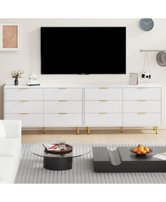 Modern Fluted Drawer Dresser Wood Chest of Drawers with Metal Handles and Legs, Storage Organizer Cabinet