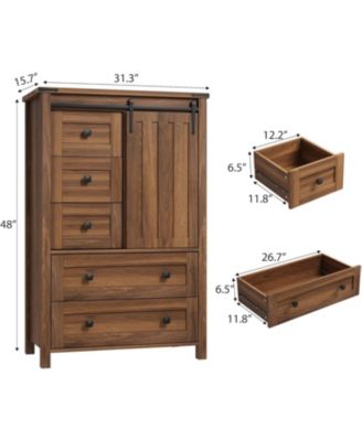 5-Drawer Farmhouse Dresser, 48" Tall, Sliding Barn Door, Adjustable Shelf, Bedroom, Hallway, Living Room, Kitchen