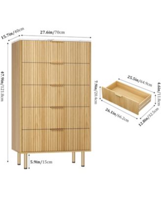 5-Drawer Natural Tall Dresser, 47.9" Wood Chest, Modern Storage Cabinet with Metal Handle for Bedroom, Closet, Entryway