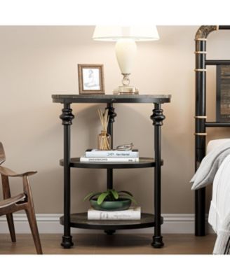 Round 3-Tier Side Table with Shelves, Small Space Coffee Table, High Load Capacity, Easy Assembly, Dark Oak