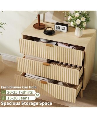 3-Drawer Mid Century Modern Dresser with Tall Fluted Waveform Drawers, Wood Organizer for Bedroom, Living Room, Hallway