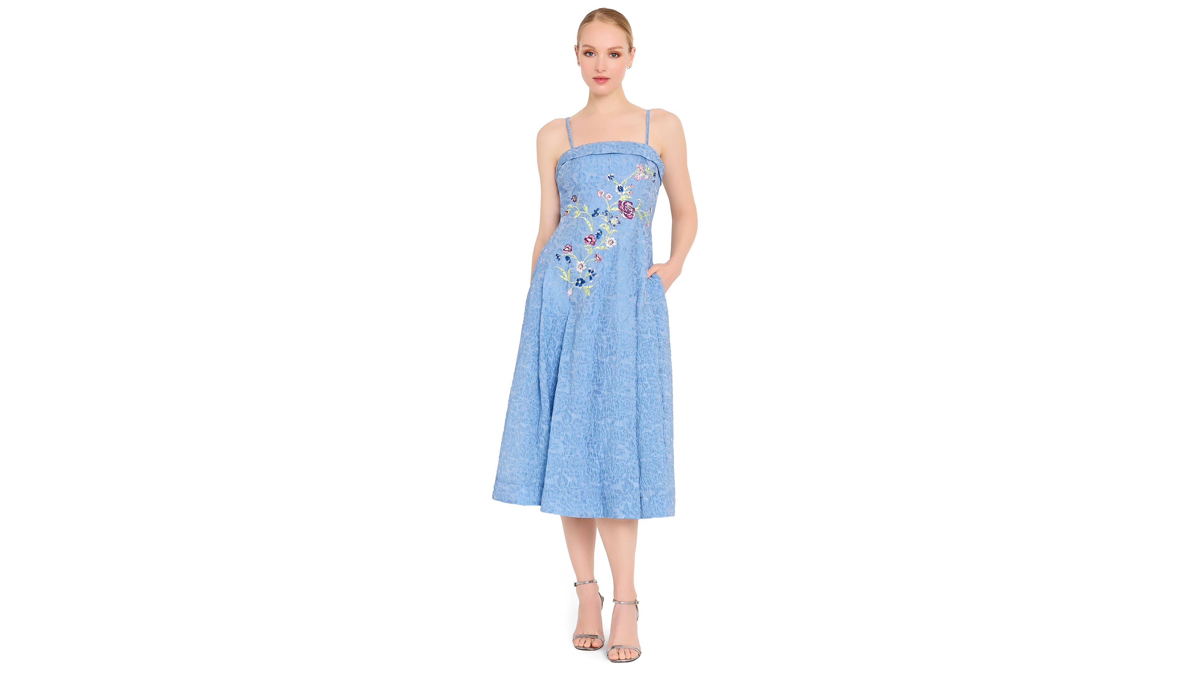 Tahari Asl Women's Zipper Floral Embroidered Midi Dress