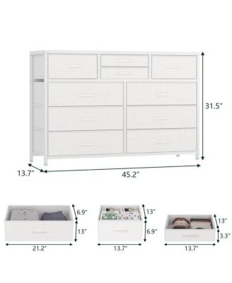 10-Drawer Modern Fabric Dresser for Bedroom, Large Storage Chest, 45" TV Stand, Living Room, Hallway Organizer