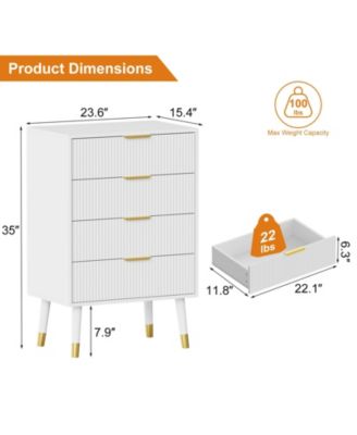 4-Drawer White Wood Dresser, Storage Chest Cabinet Organizer for Bedroom, Living Room, Hallway