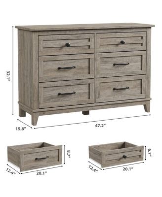 6-Drawer Modern Wooden Dresser, 47" Wide Storage Chest, Freestanding Closet Organizer for Bedroom