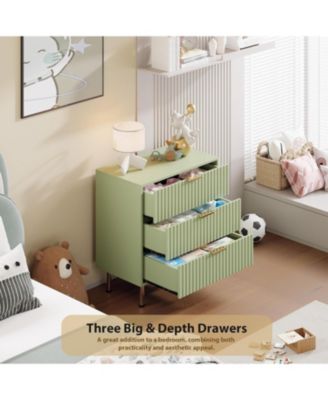 3-Drawer Modern Fluted Green Dresser, Stylish Nightstand with Deep Drawers, Wide Top, Organizer for Bedroom