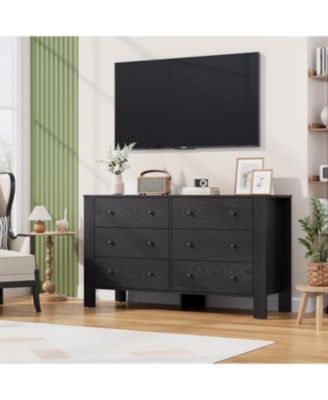 6-Drawer Black Modern Dresser, Large Chest, Deep Drawers, Metal Knobs, Double Storage for Kids Bedroom, Entryway, Hallway