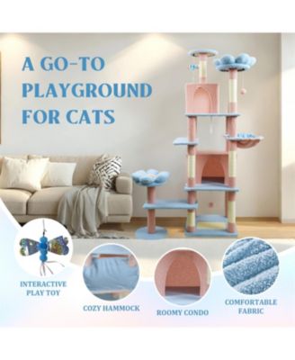 71'' Cat Tree with large condo removable flower cushion