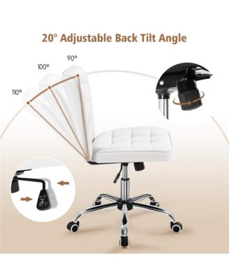 Modern Tufted Armless Desk Chair with Chrome-finish Metal Base, Rolling Wheels, Adjustable Seat Heigh