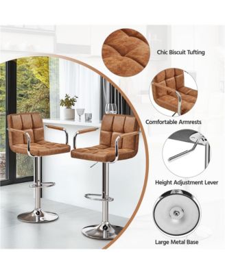 2PCS PU Leather Swivel Stools Adjustable Kitchen Chairs