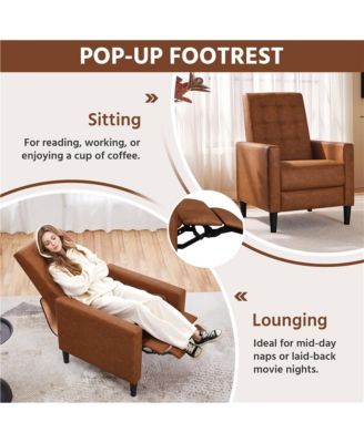 Mid-Century Tufted Upholstered Faux Leather Recliner Sofa with Adjustable Back & Footres Brown