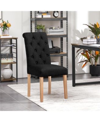 2PCS High Black Classic Fabric Upholstered PU Leather Dining Chair