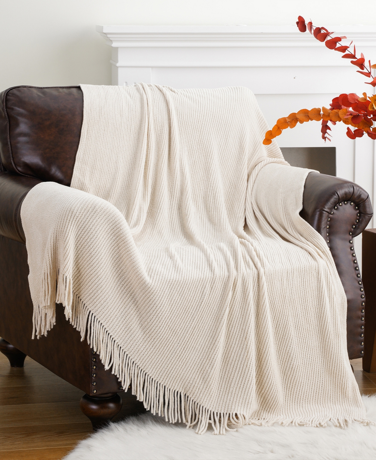 Battilo Classic Textured Ribbed Knit Throw, 50" x 60"