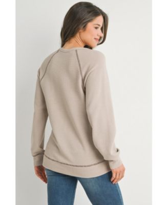 Maternity Waffle Knit Crewneck Sweatshirt Top