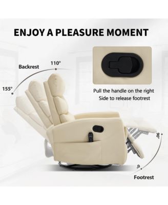 Recliner Chair with Heat Massage Manual Rocker and Swivel in Fabric