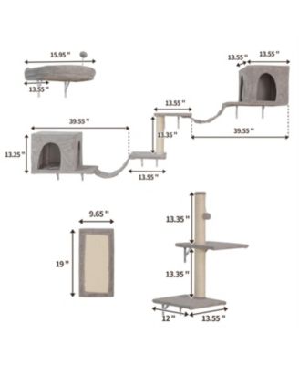 Wall-mounted Cat Tree With 2 Cat Condos House, 3 Cat Wall Shelves in Beige