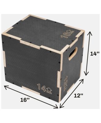 16" x 14" x 12" Wooden Plyo Box Non-Slip Jump Platform, Gray
