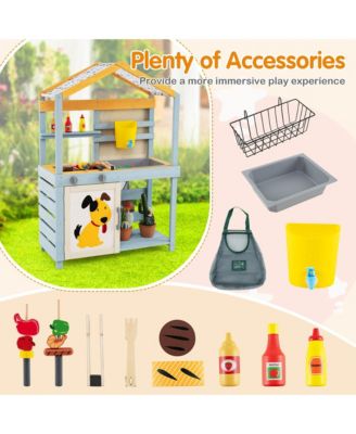2-in-1 Wooden Outdoor Mud Kitchen and Grocery Store Play Kitchen with Sink