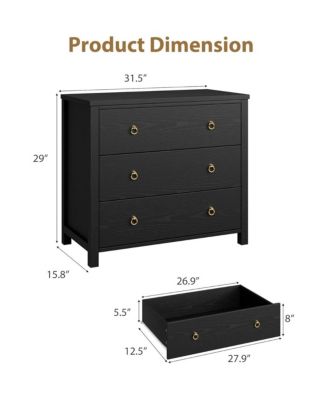Dresser for Bedroom, Chest of Dressers, 29 in Tall Dresser for Closet with 3 Drawers, Night Stand, Large Clothes Storage Cabinet, Black