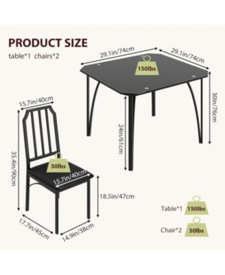 Modern Glass Dining Table Set with Upholstered Chairs, Chamfered Edge, Durable Tempered Glass, Small Apartment