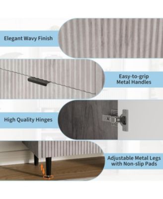 Fluted Sideboard Buffet Cabinet with 2 Drawers, Adjustable Shelves, Coffee Bar Storage Console