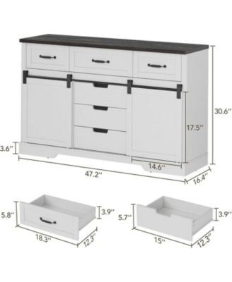 6-Drawer, Sliding Barn Doors, Rustic Wood Chest TV Stand Farmhouse Dresser