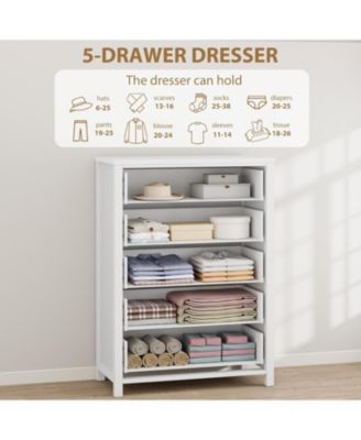 5-Drawer 45" Wooden Chest, Clothes Storage Cabinet, Drawer Organizer Tall Dresser