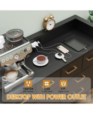 8-Drawer LED Light & Charging Station, Wooden Chest, Open Shelf Modern Dresser