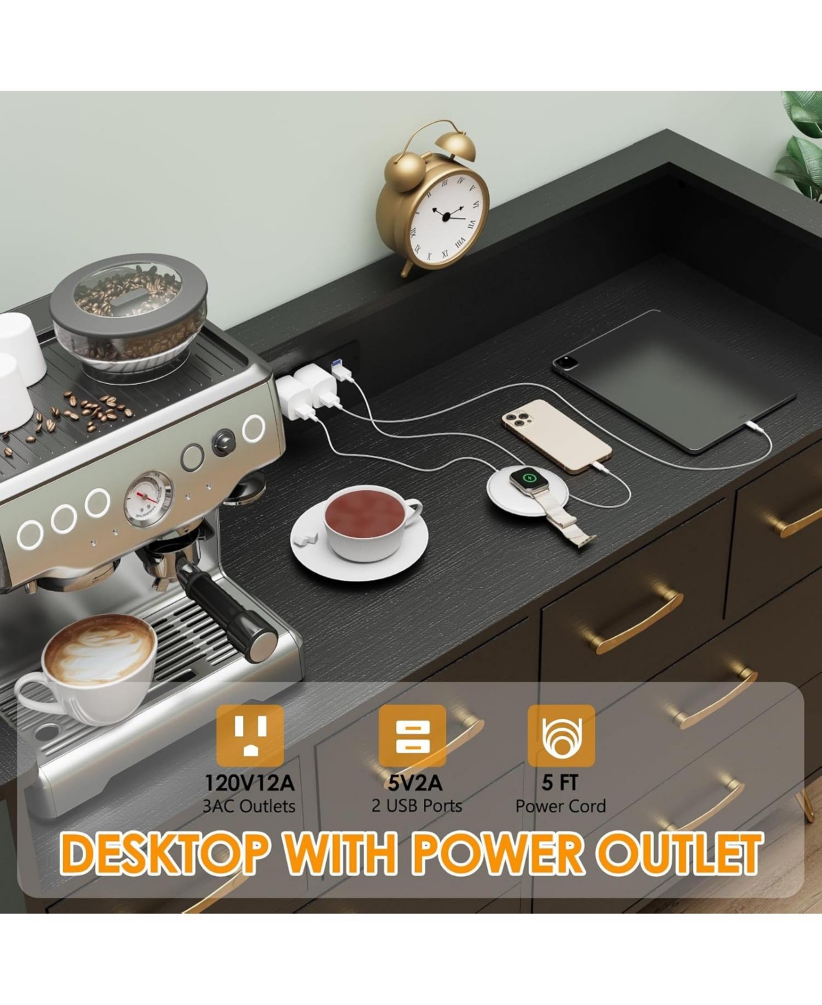 gaomon 8-Drawer Led Light & Charging Station, Wooden Chest, Open Shelf Modern Dresser