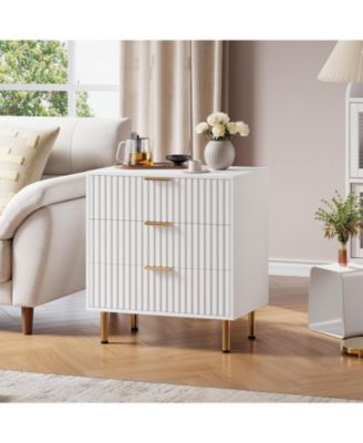 3-Drawer Modern Fluted White Dresser, Stylish Nightstand with Deep Drawers, Wide Top, Organizer for Bedroom, Living Room, Kids Room