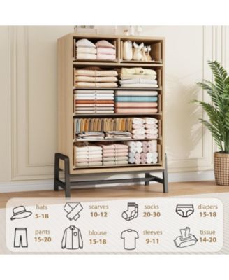 4+2 Drawer Engineered Wood Modern Dresser with Chic Legs, Waterproof Top and Anti-Tip Design