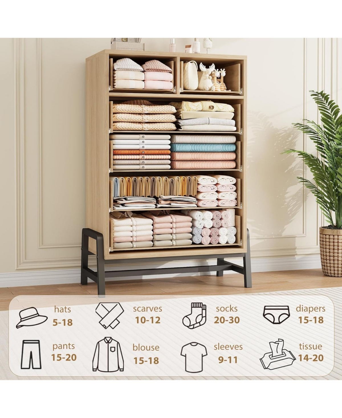 gaomon 4+2 Drawer Engineered Wood Modern Dresser with Chic Legs, Waterproof Top and Anti-Tip Design