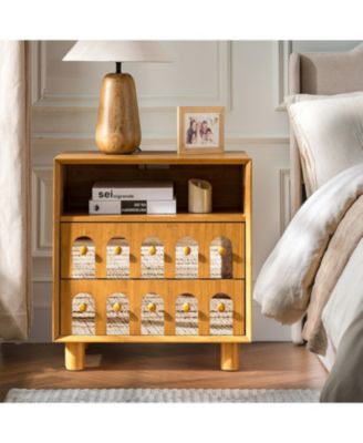 26" H Modern Nightstand Bedside Table with Charging Station, 2 Drawers, Large Mid Century End Table for Bedroom, Living Room