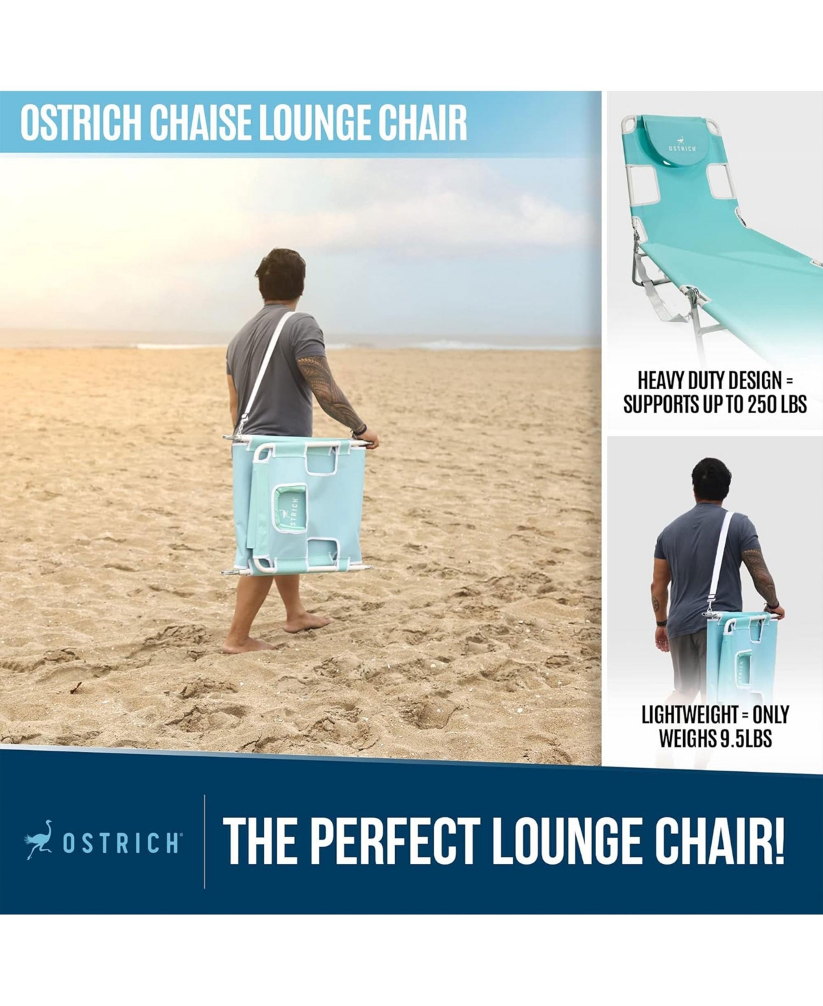 Ostrich Chaise Lounge, Versatile Facedown Beach Camping Pool Tanning Chair