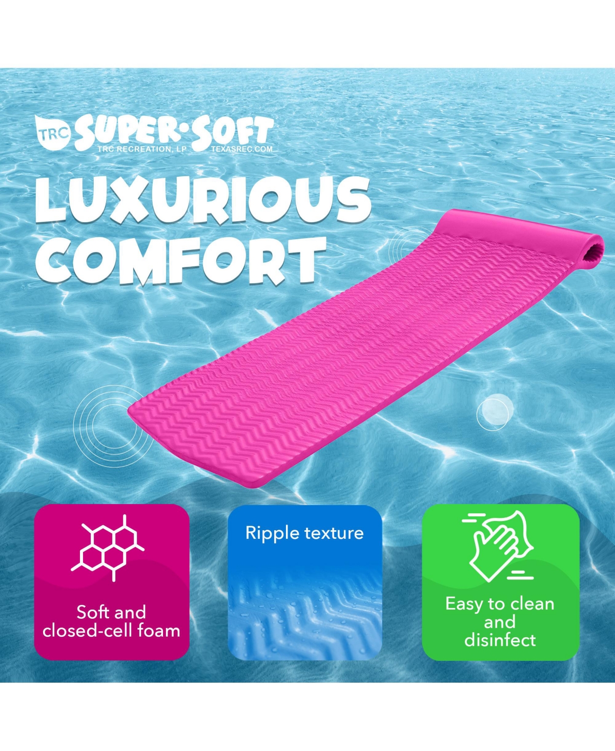 Trc Recreation Serenity 1.5" Thick Vinyl Swimming Pool Float Mat, Flamingo Pink