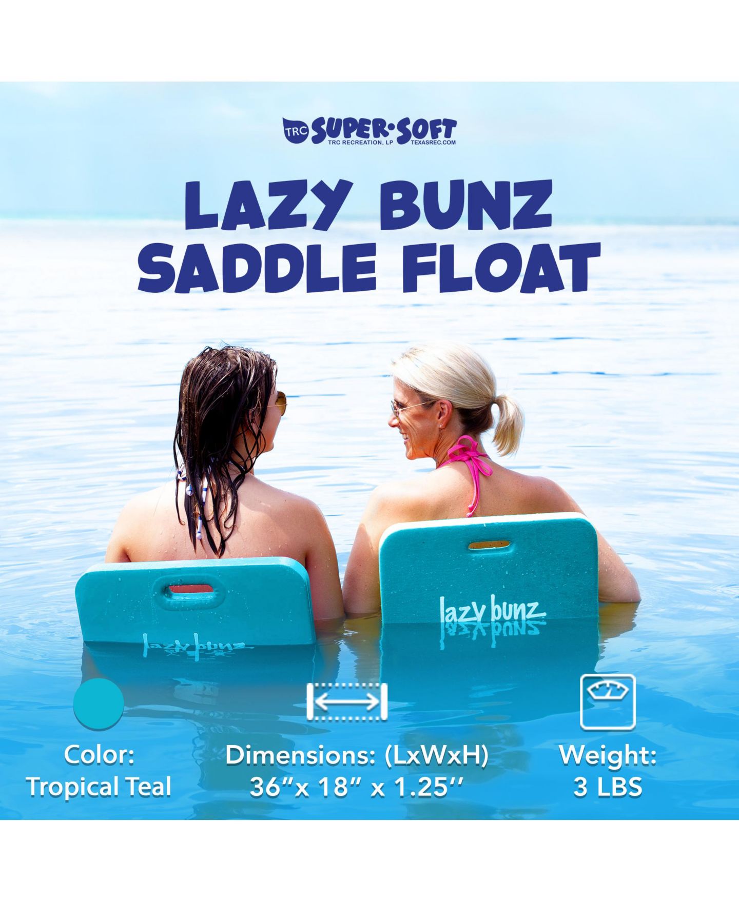 Детская игрушка TRC Recreation Lazy Bunz Saddle Seat 36" x 18" Foam No Inflation Needed Pool Float, Ages 14+ — фото 4