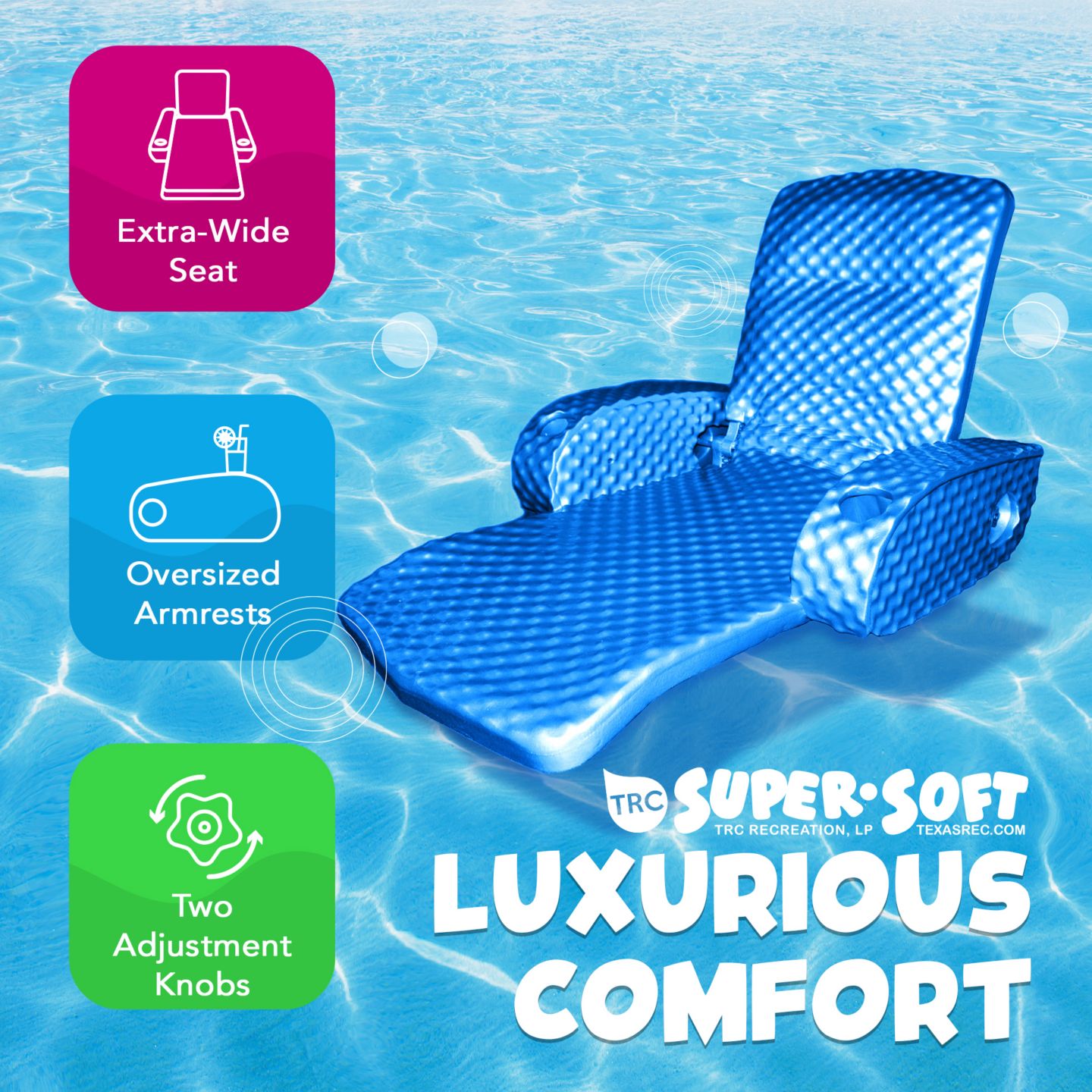 Детская игрушка TRC Recreation Super Soft Adjustable Floating Pool Lounger Recliner Float, 1-Person Capacity, Ages 8-10 — фото 5