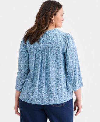 Plus Size Printed 3/4-Sleeve Top