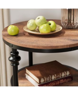 Round 3-Tier Side Table with Shelves, Small Space Coffee Table, High Load Capacity, Easy Assembly, Vintage Brown