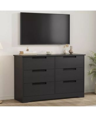 6-Drawer Modern Wood Dresser Bedroom Double Chest Organizer with Embedded Handles Storage Cabinet for Living Room, Nursery, Natural